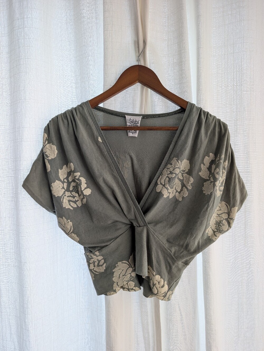 Beautiful Canadian Made, Hand Printed, Faux Wrap Top | Sage Green | Boho
